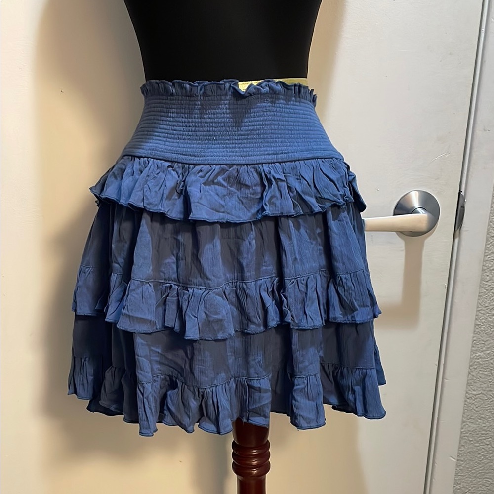 Love Tree Blue Bubble Mini Skirt with Ruffled Tiers